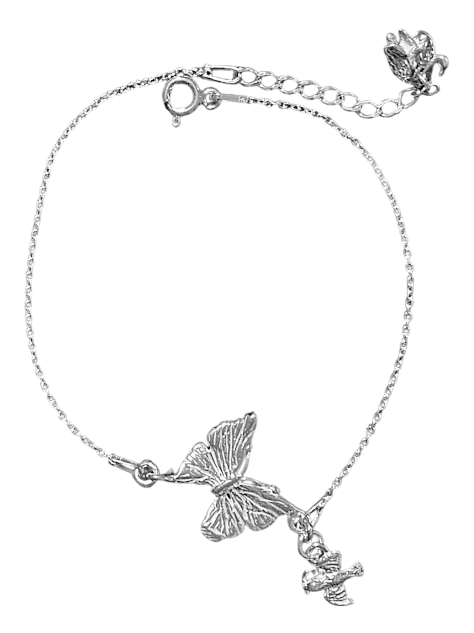 Srebrna bransoletka z motylkiem, ptaszkiem i łabędziem