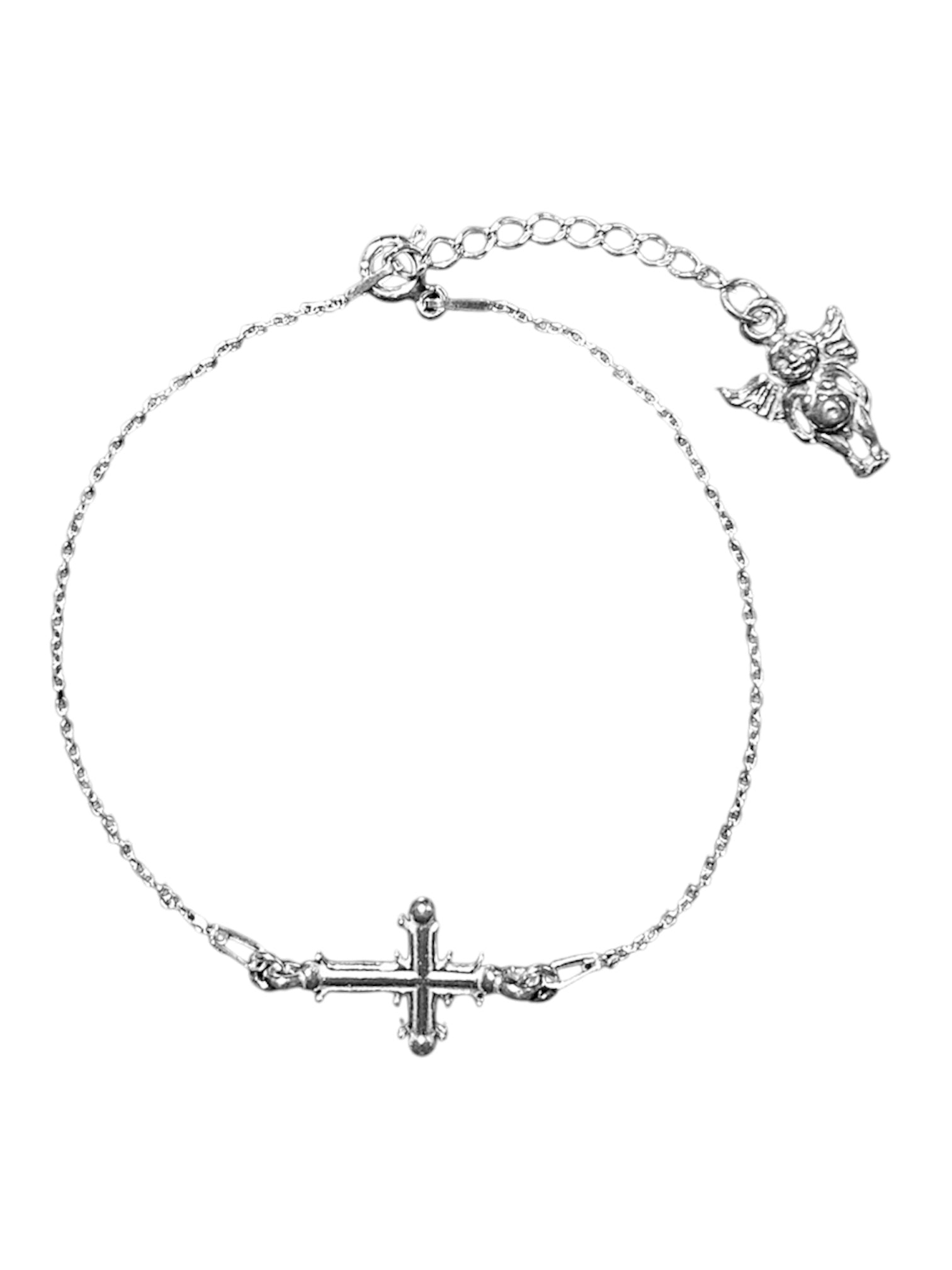 Srebrna bransoletka z krzyżem i aniołkiem
